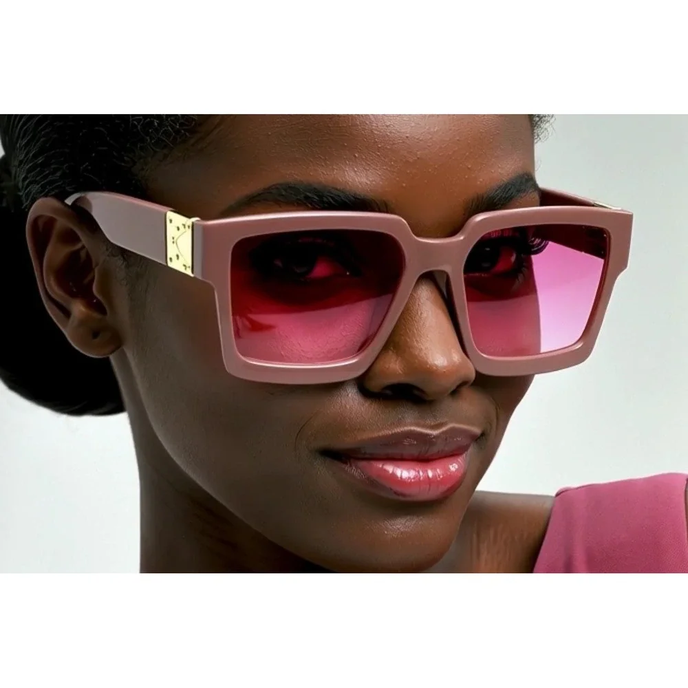 Square Sunglasses Pink Lens Frame Celebrity Beach Style Driving Comfortable Lady